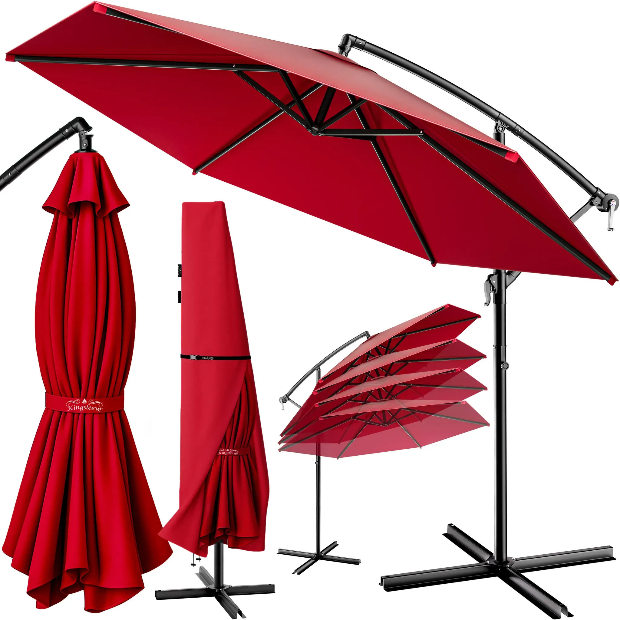Red cantilever parasol Ø300cm aluminium UV 80+ base