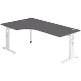 bümö höhenverstellbarer Eckschreibtisch O-Serie 200x120 cm in Graphit, Gestell in weiß - Schreibtisch L Form, großer Tisch für's Büro, Computertisch