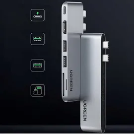 UGREEN CM380 USB-C Hdmi, 2x Usb 3.0, Sd, Tf, PD grau