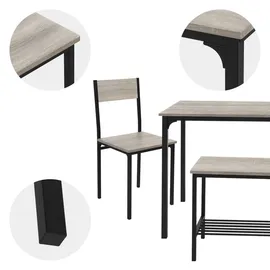 ML-Design Esstisch Set 4-teilig, Sonoma-Eiche, Esszimmertisch mit 2 Stühlen 1 Bank, Essgruppe für 4 Personen, Sitzgruppe Küchentisch Metallrahmen, Bartisch Set, Esszimmergruppe für Küche Esszimmer