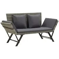 Furnicato Gartenbank mit Auflagen 176 cm Grau Poly Rattan