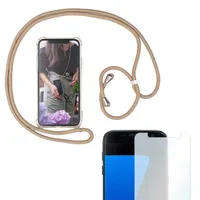 Eximmobile Handykette + Folie Schutzhülle kompatibel mit Apple iPhone XR Handy Hülle mit Band Seil in Beige Schnur Case zum Umhängen Handytasche Umhängehülle Kette Kordel Silikoncase zum Tragen