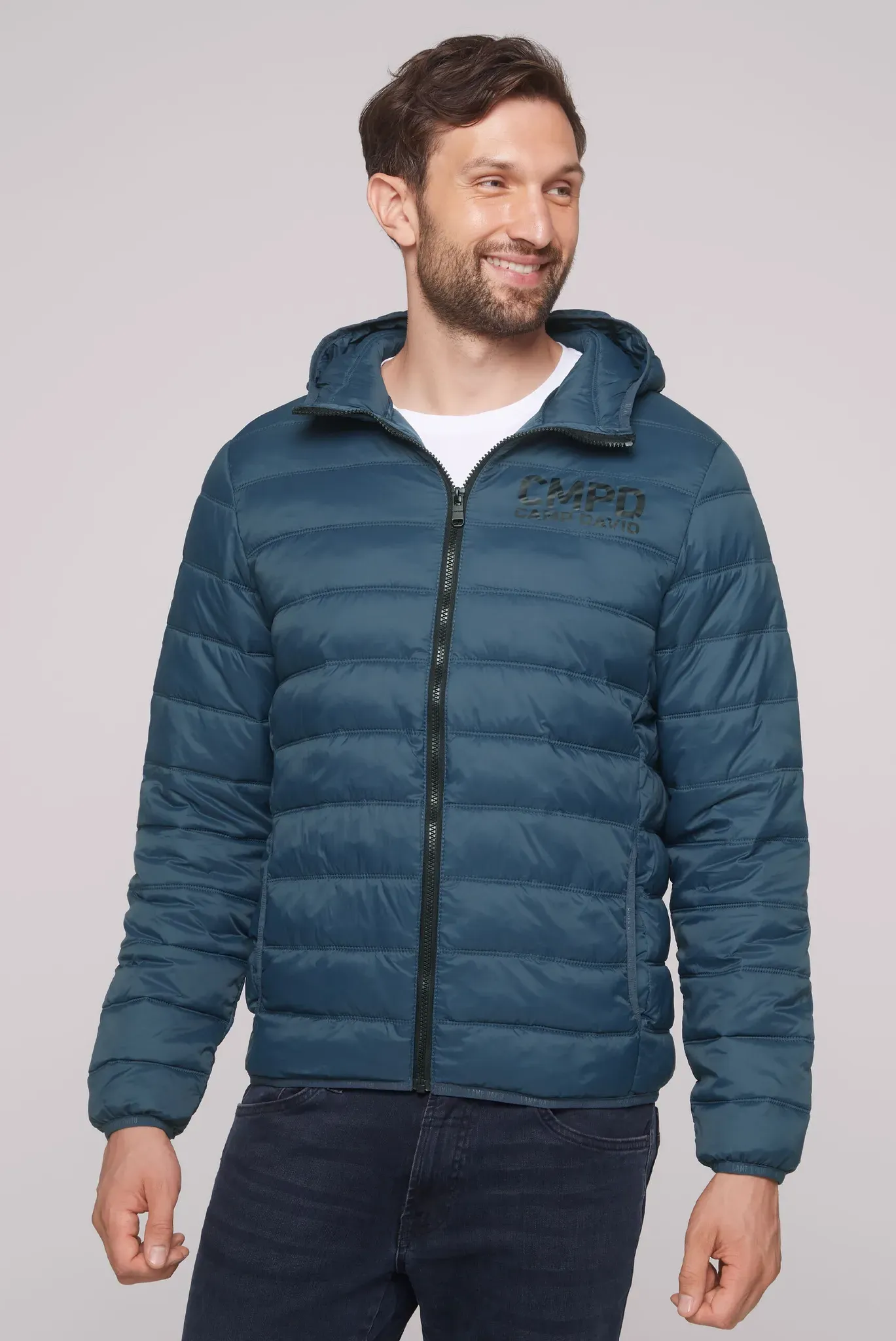 Outdoorjacke CAMP DAVID, Herren, Gr. XXL, blau, Steppware, Material: 100% Polyamid, Futter: 100% Polyester, Füllung: 100% Polyester, bedruckt, bestickt, slim fit normal, eingesetzt elastischer Bund, Jacken Outdoorjacke, mit Innentaschen