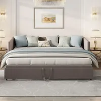 CDGlobal Tagesbett 90x200cm/180x200cm Ausziehbett, Erweiterbares Schlafsofa mit Lattenrost und Armlehnen, Samt Polsterbett Kinderbett Sofabett, Grau - Grau