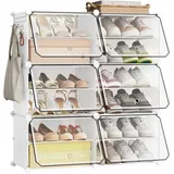 EUGAD Schuhbox (12 St), Schuhorganizer Schuhregal Kunststoff, mit Haken weiß 80 cm x 90 cm x 30 cm