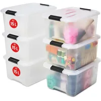 Iris Ohyama Aufbewahrungsbox mit Deckel, 15L, 6er-Set, Transparent, Schnappverschlüsse