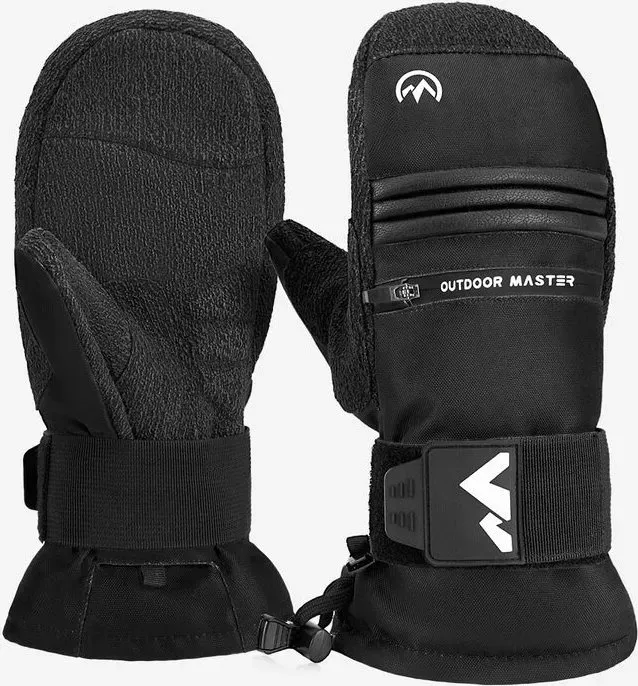 OutdoorMaster 3M & KEVLAR Wasserdichte Ski-Fäustlinge für Erwachsene Herren & Damen Schwarz M