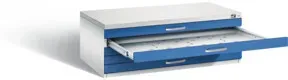 C+P Flachablageschrank Serie 7100_7200, H420xB1100xT765mm, Front Enzianblau, Korpus Lichtgrau (7100-000)