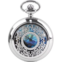 Tiong Taschenuhr Hohl Blauer Stern Design römische Ziffern Pocket Quartz Uhren mit Kette Weihnachten Geburtstag