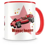 Samunshi® Kindertasse mit Namen Tasse Cooler Rennwagen Personalisierte Tasse mit Namen Kinder Kinderbecher mit Namen Kindergarten rot 300ml