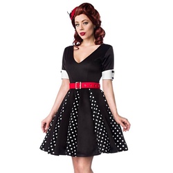 BELSIRA A-Linien-Kleid 50er Jahre Pin Up Rockabilly Kleid mit V-Ausschnitt Jersey Tanzkleid Retrokleid Godet-Minikleid rot|schwarz|weiß S