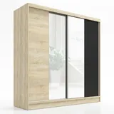 A&J MöbelLand Schwebetürenschrank SOLO 200 x 215 x 59,5 cm Beige/Schwarz
