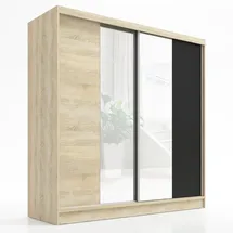 A&J MöbelLand Schwebetürenschrank SOLO 200 x 215 x 59,5 cm Beige/Schwarz