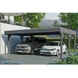 SKANHOLZ Skan Holz Carport Grunewald 622 cm x 554 cm mit Aluminiumdach Schiefergrau