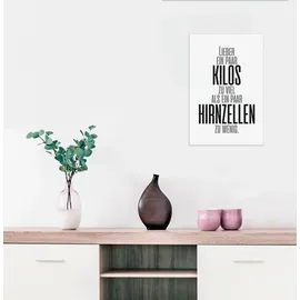 Queence Wanddekoobjekt QUEENCE "Lieber ein paar Kilos ...", schwarz-weiß (schwarz, weiß, grau), B:30cm H:45cm T:0,1cm, Stahl, Wanddekoobjekte, Stahlschild, Blechschild, Spruch, Witzig, Wanddeko, retro, 20x30cm