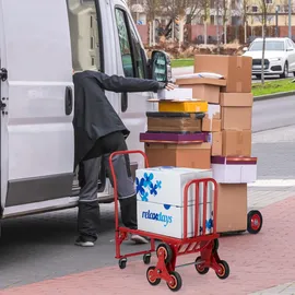 Relaxdays Treppensteiger bis 150 kg Traglast, multifunktionale Transportkarre, 2in1, Profi, rot