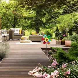 Relaxdays Windrad Blume, dekorativer Blumenstecker, Gartendeko für Balkon oder Terrasse, Hbt 74,5 x 37,5 x 14 cm, bunt