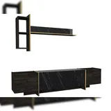 moebel17 Wohnwand Veyron Rebab Braun Dunkelgrau ( Marmor Optik )