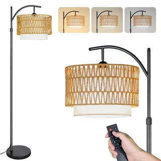 CCLIFE Stehlampe Dimmbar Wohnzimmer Bogenlampe LED E27 60W 2700-6000K Fußschalter 360° Drehbarer Lampenkopf, Doppelschirm Beige