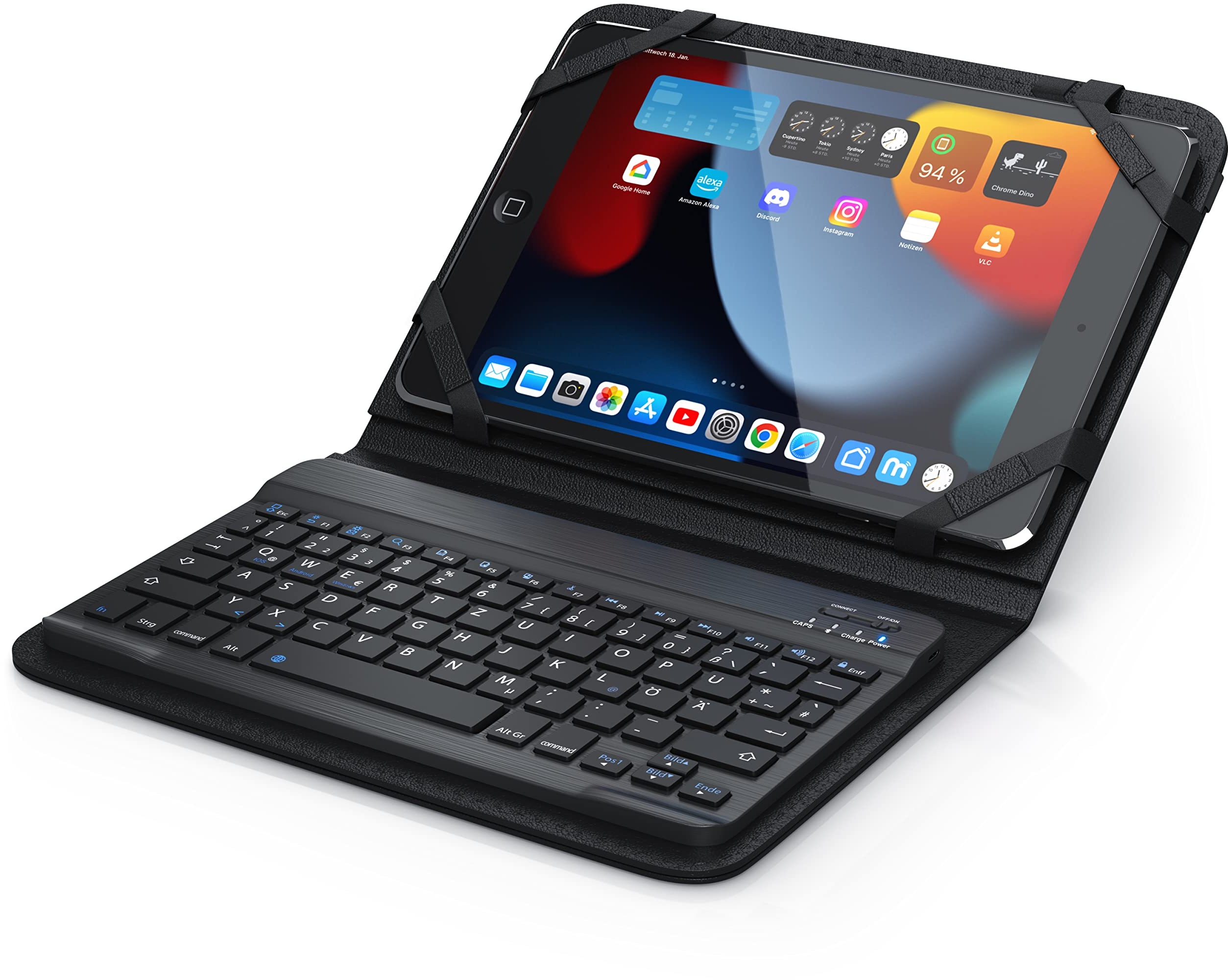 CSL - Bluetooth Slim Tastatur für Tablets 9-10 Zoll - für Apple iPad 2 3 4 UVM. inkl. Kunstledercase - Wireless Keyboard im Slim Design - QWERTZ Layout Deutsch