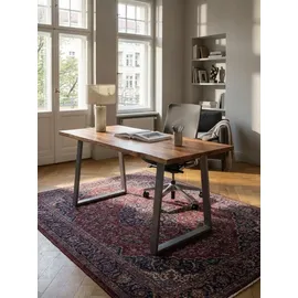 KADIMA DESIGN Schreibtisch Massivholz Baumkante Industrial 200x100 cm Akazie Premium mit Chromgestell Goldbraun Handarbeit Tarn Kollektion Kadima Design