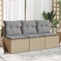 Gartensofa mit Kissen 3-Sitzer Beige Poly Rattan