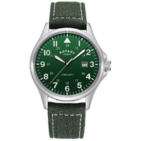 Rotary Herren-Armbanduhr Pilot Analog Quarz mit grünem Zifferblatt und grünem Leinen-Armband GS00473/56, Riemen