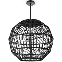 Paco Home Pendelleuchte Wohnzimmer Boho Korbleuchten Pendellampe Rattan Hängeleuchte Korblampe Rund E27 Stil Modern schwarz
