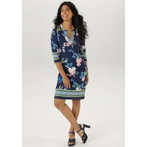 Aniston SELECTED Jerseykleid Midi Zickzack Bordüre Blau/Grün 40