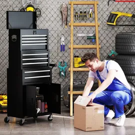 Homcom 3-in-1 Werkzeugkiste, rollender Werkzeugschrank mit 9 Schubladen - Schwarz