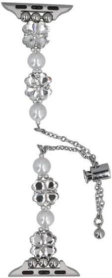 Neue Armbanduhr GlacierX Slider Clasp Clover Motif Bracelet Crystal Pearl für Apple Watch 38/40/41mm Silber