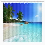 KEPPD Sommer-Duschvorhang für Badezimmer, Strand, Wellen, Palme, Unterwasserlandschaft, waschbar, Polyesterstoff, Badewannenabtrennung, XXL, 240 x 200 cm (94 x 79 Zoll), Duschvorhang