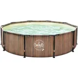 HAF® Swing Metal Frame Pool mit den Maßen 366 x 91 cm + Skimmer | Natürliche braune Holz-Optik | ca. 8.300 L Wasserkapazität | Hochwertiger Swimming Pool | Gartenpool/Aufstellpool ohne Filterpumpe