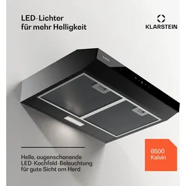 Klarstein Dunstabzugshaube 60cm, Abluft-Dunstabzugshaube, Dunstabzug mit Filter Spülmaschinenfest, LEDs & Touch-Bedienfeld, Leise Abzugshaube mit 175 m3/h Abluftleistung SenseControl integrierte Touch-Steuerung Edelstahl Acrylglasfront