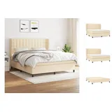 vidaXL Boxspringbett mit Matratze Creme 180x200 cm Stoff