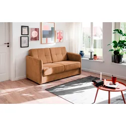 Schlafsofa INOSIGN "Milano", gelb (curry), B:147cm H:89cm T:87cm, 100% Polyester, Sofas, zwei einzeln ausziehbare Liegefunktionen