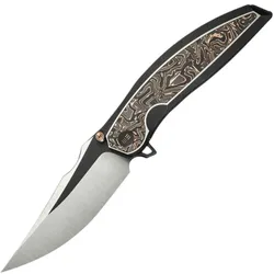 We Knife Quinseris M390 Two-Tone Black Titanium Handles with Copper Foil Carbon Fiber Inlays