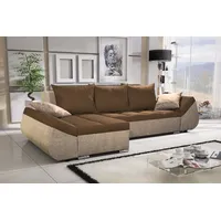 Fun Möbel Ecksofa Sofa KLEO mit Schlaffunktion Beige-Schokobraun Ottomane,