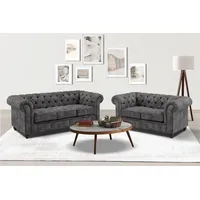 Sitzgruppe HOME AFFAIRE "Chesterfield", grau (anthrazit,), H:74cm T:89cm, Sitzmöbel-Sets, hochwertige Knopfheftung, bestehend aus 2- und 3-Sitzer