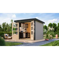 Karibu Hybrid Gartenhaus Jupiter 3 D", wassergrau/anthrazit