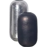 FineBuy Vase 2er Set FineBuy Blumenvase Aluminium Hammerschlag Tischvase Modern Rund