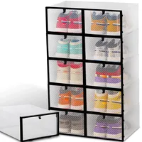 Retoo 10er Transparent Schuhboxen Set 29x20x12cm, Faltbar und Stapelbar Aufbewahrungsboxen für Schuhe, Schuh-Organizer für Stöckelschuhe, Stiefeletten, High Heels, Pumps, Sneaker, Schuhorganizer
