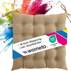 wometo Sitzkissen Stuhlkissen 40x40 OEKO-TEX  - beige Sitzauflage Bank Polster Sitzpolster mit Bändern / Schleife, Indoor / Outdoor