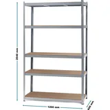 Wiltec Schwerlastregal 120x60x204cm, 200kg/Ablage, Steckregal verzinkt aus Stahl, Lastenregal mit 5 Ablagen, Werkstattregal