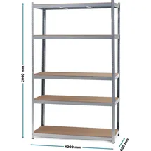 Wiltec Schwerlastregal 120x60x204cm, 200kg/Ablage, Steckregal verzinkt aus Stahl, Lastenregal mit 5 Ablagen, Werkstattregal