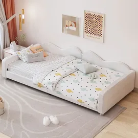 XDOVET Kinderbett Polsterbett 90 x 200 cm Teddystoff weiß