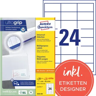 Avery Zweckform Universaletiketten 3658-200 Weiß 64,6 x 33,8 mm 220 Blatt 5280 St.