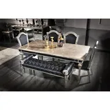 Casa Padrino Luxus Barock Esstisch Antik Silber 200 x 112 x H. 85 cm - Massivholz Küchentisch mit Spiegelglas - Edle Esszimmer Möbel im Barockstil