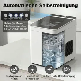 Homcom Eiswürfelmaschine, 12 kg 24 Std., 9 Eiswürfel in 7 Minuten, 2 Größen - Weiß