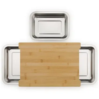 Blumtal Schneidebrett Bambus mit 3 Auffangschalen 40 x 28,5 cm Weiß